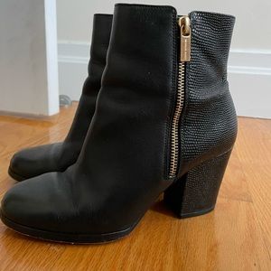 Michael Kors black ankle boots; low heel dress booties
